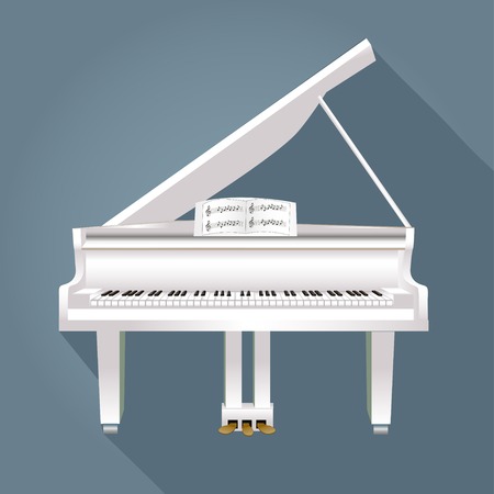 illustration of a piano with notes of white on a gray backgroundのイラスト素材