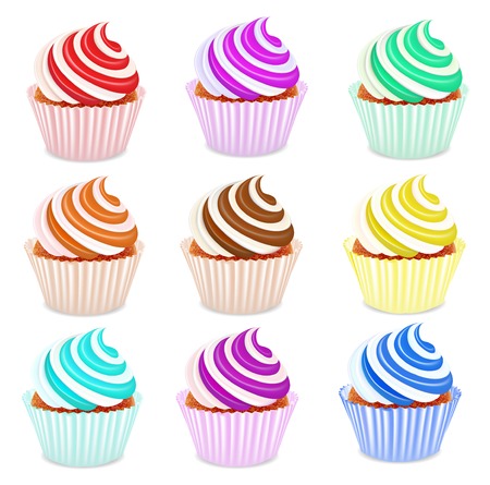illustration of a set of cupcakes with fruit creamのイラスト素材