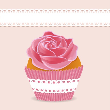 illustration background cake cupcake with cream roses and a place for textのイラスト素材
