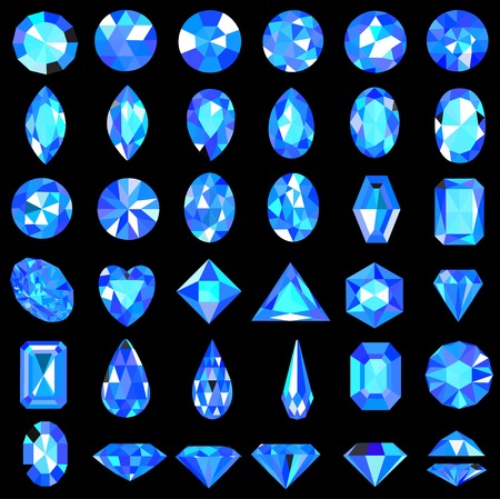 Illustration set of blue gems of different cuts and shapesのイラスト素材