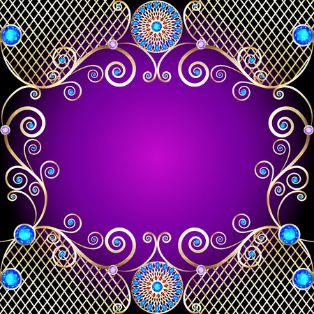 illustration background with Golden ornaments with precious stones and swirlsのイラスト素材