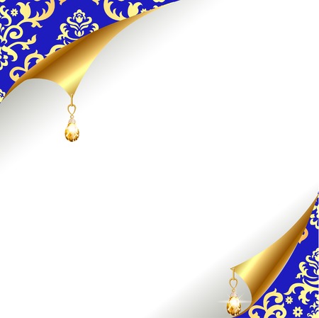 illustration background with curled corner and gold with vintage ornaments and pendantsのイラスト素材