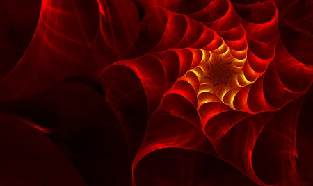 illustration background with a spiral fractal red flower with golden sheenの写真素材