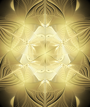fractal illustration background with shiny gold ornamentsの写真素材