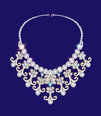 illustration of a woman's necklace with precious stones on blueのイラスト素材
