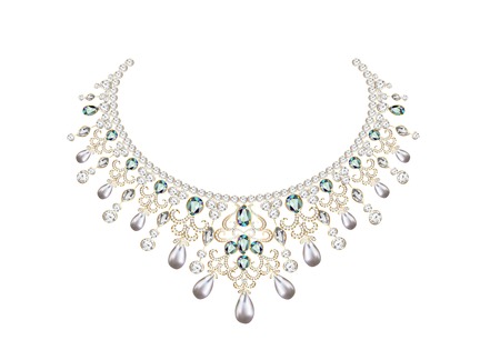 illustration of woman's necklace with pearls and precious stonesのイラスト素材