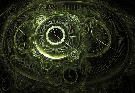 Illustration fractal background clocks and devices on a black ghostの写真素材