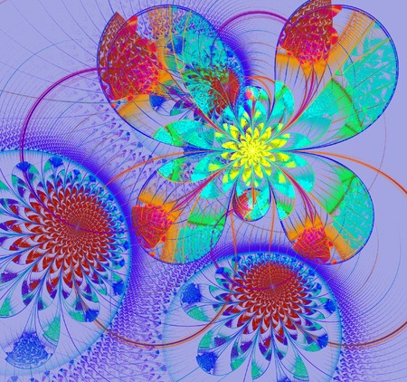 fractal illustration of bright background with floral ornamentの写真素材