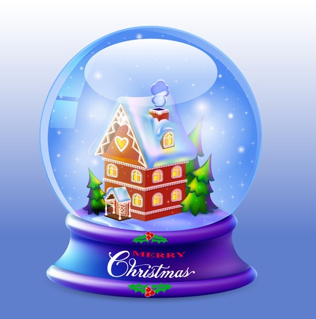 illustration Christmas Snow globe with a house and treesのイラスト素材