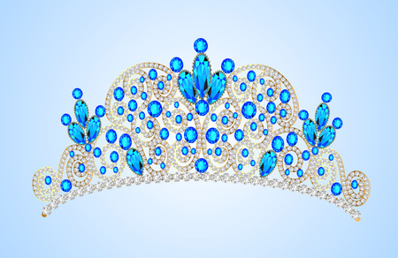 illustration women's gold diadem tiara with precious stonesのイラスト素材