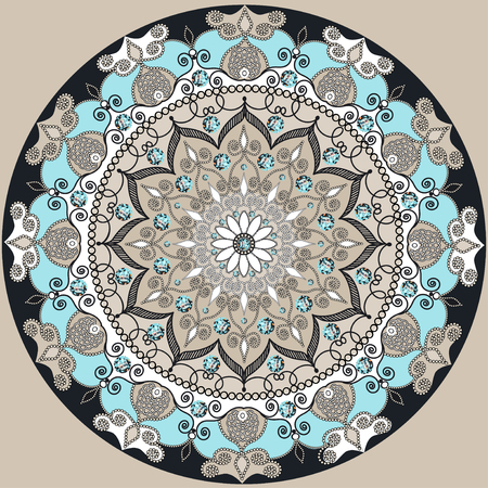 Mandala decoration, isolated design element. Zentangle style decor for coloring book. Tribal ethnic floral mandala round pattern, doodle art for coloring page. Hand drawn geometric mandala backgroundのイラスト素材