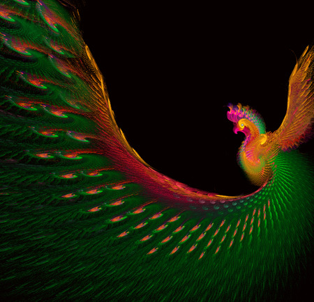 illustration of a fractal background of bright beautiful peacock