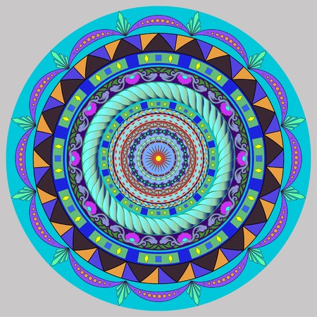 Mandala decoration,  design element. Hand drawn  style decor for coloring book. Tribal ethnic floral mandala round pattern, doodle art for coloring page. Hand drawn geometric mandala backgroundのイラスト素材