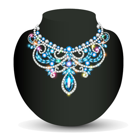 Illustration necklace female shiny beautiful wedding with glittering precious stones. Vintage necklace as a design element.のイラスト素材