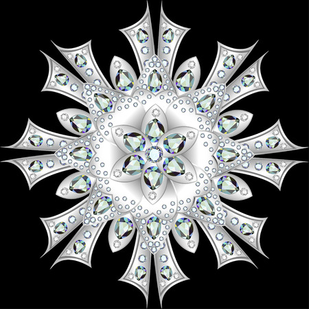 Mandala brooch jewelry, design element with precious stones. Geometric vintage ornamental background.のイラスト素材