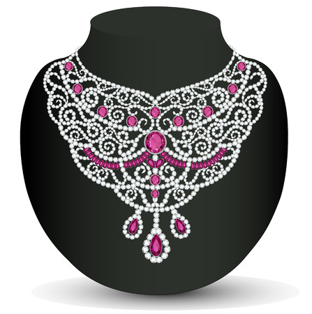 illustration of a woman's necklace with precious stonesのイラスト素材