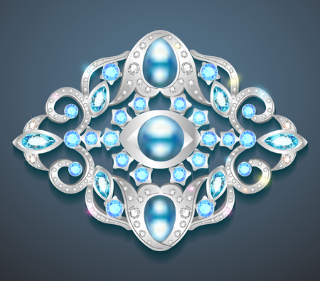 Illustration  brooch with pearls and precious stones. Filigree victorian jewellery.のイラスト素材