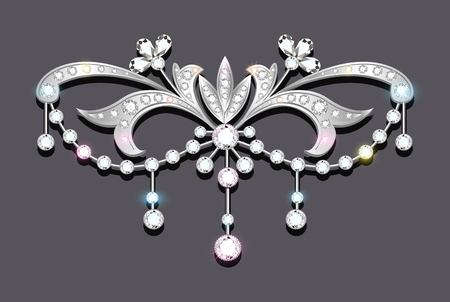 Illustration  brooch with precious stones. Filigree victorian jewelry. Design elementのイラスト素材