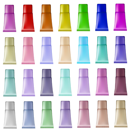 Illustration set of plastic tubes of different colors for cosmetic creamのイラスト素材