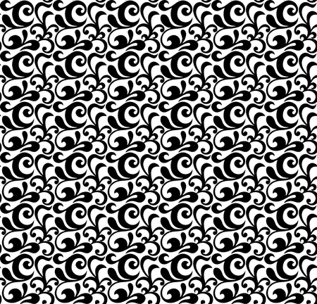 Illustration background seamless with floral ornament of black curls and leavesのイラスト素材