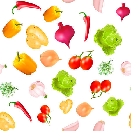 Illustration background seamless vegetarian with vegetables cabbage potato beetのイラスト素材