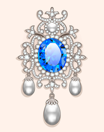 Illustration  brooch with pearls and precious stones. Filigree victorian jewelry. Design elementのイラスト素材