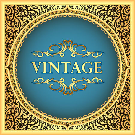 Illustration vintage background frame with a gold floral patternのイラスト素材