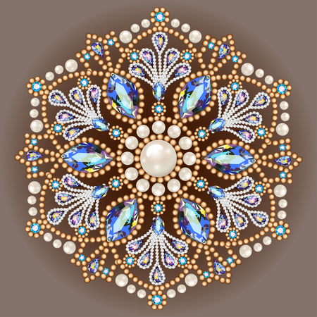 Mandala brooch jewelry, design element.  Geometric vintage ornamental background.のイラスト素材