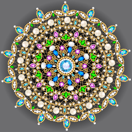 Mandala brooch jewelry, design element.  Geometric vintage ornamental background.のイラスト素材