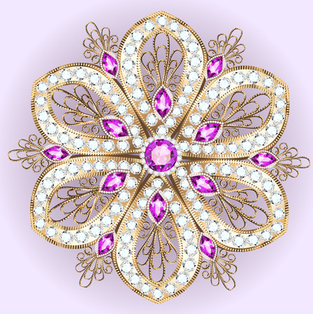 Illustration  brooch pendant with  and precious stones. Filigree victorian jewelry. Design elementのイラスト素材