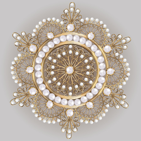 Illustration  brooch pendant with  and precious stones. Filigree victorian jewelry. Design elementのイラスト素材