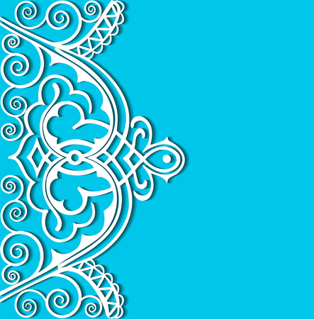 Illustration of cut paper frame with lace stripe ornament, greeting card or wedding invitation template, vector illustrationのイラスト素材