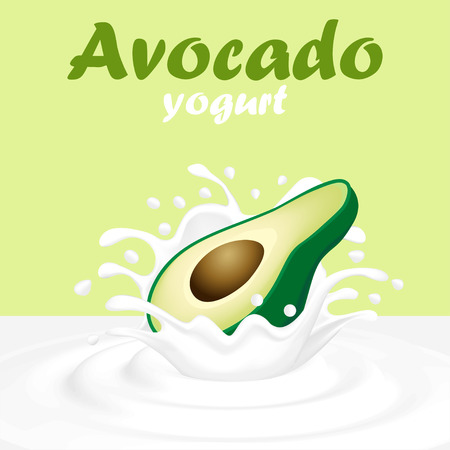Illustration of a splash of yogurt  from a falling avocado and dropsのイラスト素材