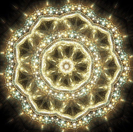 fractal glowing illustration jewelry brooch with precious stonesの写真素材