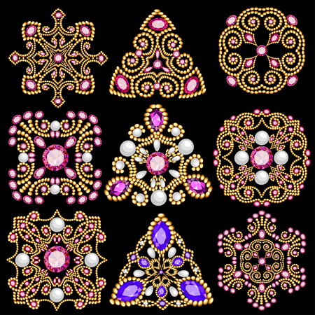 Illustration set of vintage pendants ornament made of beads.のイラスト素材