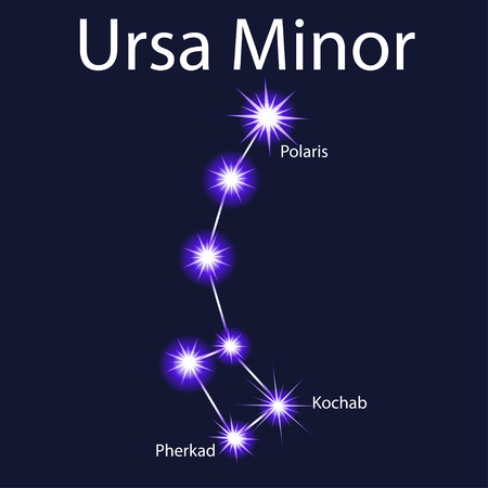 Illustration constellation  Ursa Minor with stars Pherkad, Kochab, Polaris
 in the night sky
のイラスト素材