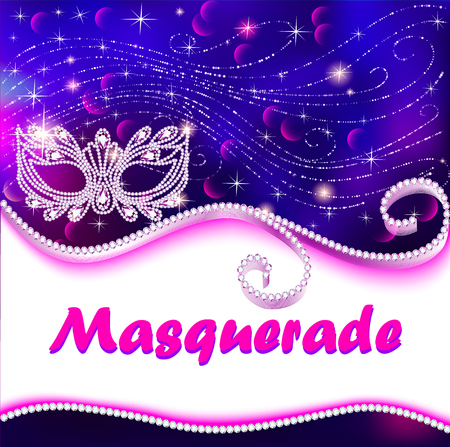 Illustration of a masquerade poster with carnival mask with rhinestones and space for textのイラスト素材