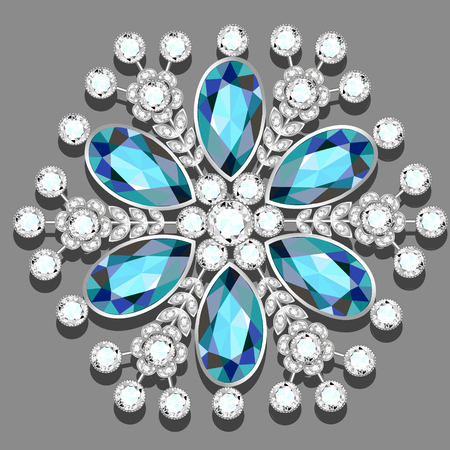Christmas snowflake crystal precious. Beautiful jewelry, medallion, brooch, decoration on neck, mandala, frame. Fashion pattern brilliant stones, applique rhinestones, jewelerのイラスト素材