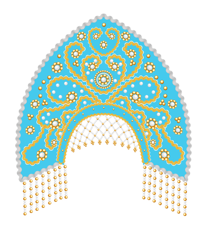 Stock Illustration Russian national headdress kokoshnik with gold ornament and beadsのイラスト素材