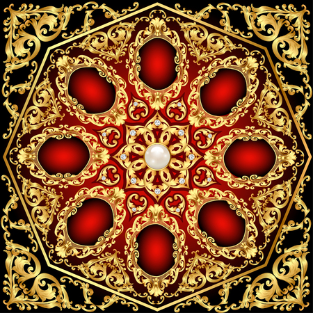 Illustration background with gold pattern on the flower patternのイラスト素材