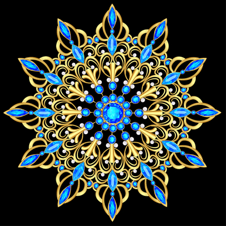 Illustration  brooch pendant with  and precious stones. Filigree victorian jewelry. Design elementのイラスト素材