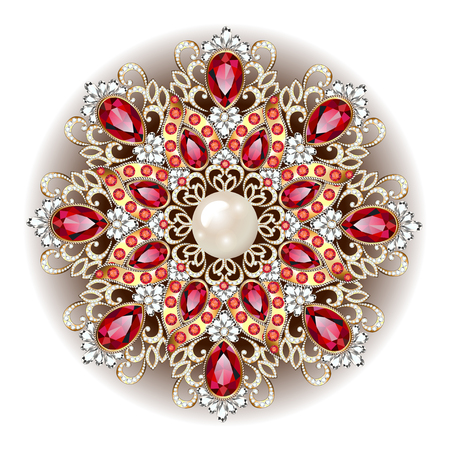 Mandala brooch jewelry, design element.  Geometric vintage ornamental background.のイラスト素材