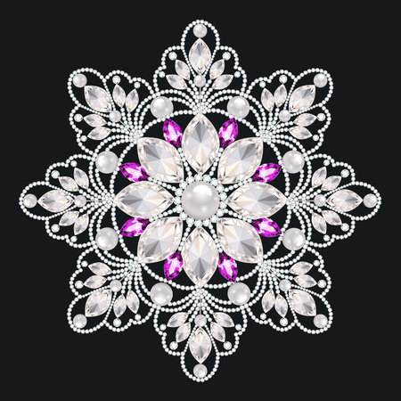 Mandala brooch jewelry, design element.  Geometric vintage ornamental background.のイラスト素材