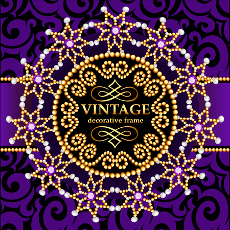 illustration background Frame with gold ornaments and precious stonesのイラスト素材