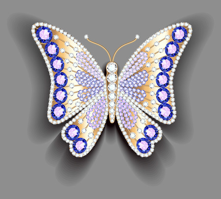Jewelry gold butterfly in gems. Beautiful decoration.のイラスト素材