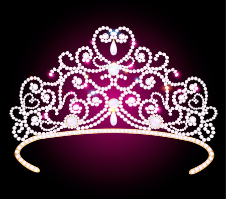 illustration beautiful diadem crown female with glitter on a dark backgroundのイラスト素材