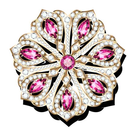 Mandala brooch jewelry, design element.  Geometric vintage ornamental background.のイラスト素材