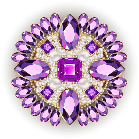 Illustration  brooch pendant with  and precious stones. Filigree victorian jewelry. Design elementのイラスト素材
