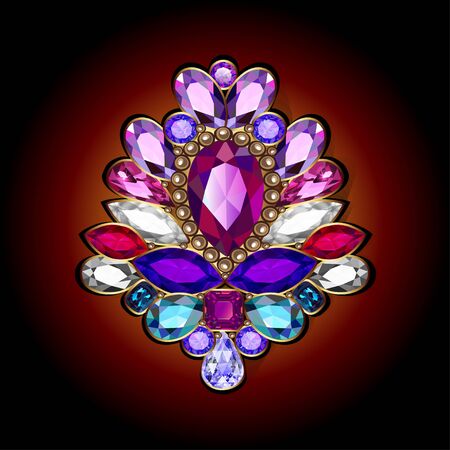 Illustration  brooch pendant with  and precious stones. Filigree victorian jewelry. Design elementのイラスト素材