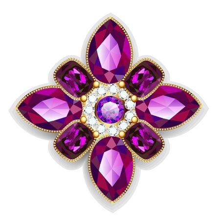 Illustration Brooch Pendant With And Precious Stones Filigree Victorian Jewelry Design Elementのイラスト素材 イメージマート
